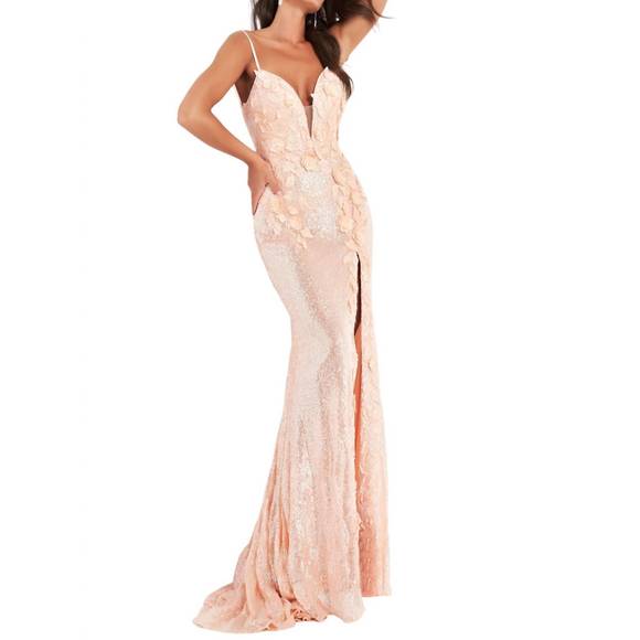 NEW JOVANI floral appliques backless dress in rose gold - www.rajagirimanappuram.com NEW JOVANI floral appliques backless dress in rose gold - www.rajagirimanappuram.com